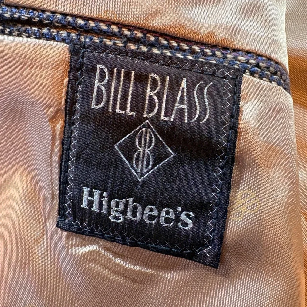 Bill Blass Mens Blazer Sport Coat 40R Blue Tan Micro Pattern Wool Blend USA